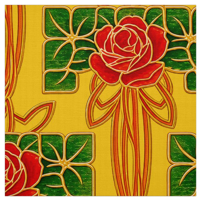 Tecido Padrão de Arbusto de Rosa em Estilo Arts & Crafts (Modelo)