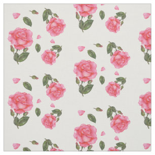 Tecido Padrão de Arte Floral das Rosas Rosa de Aquarela
