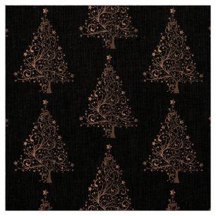 Tecido Padrão de Árvore de Natal de Cobre Marrom Elegan