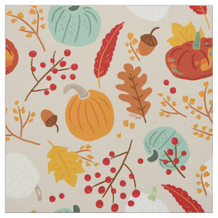 Tecido Padrão de Autumn Pumpkins and Leaves