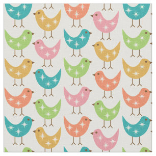 Tecido Padrão de Aves Atômicas Coloridas Modernas de Mead