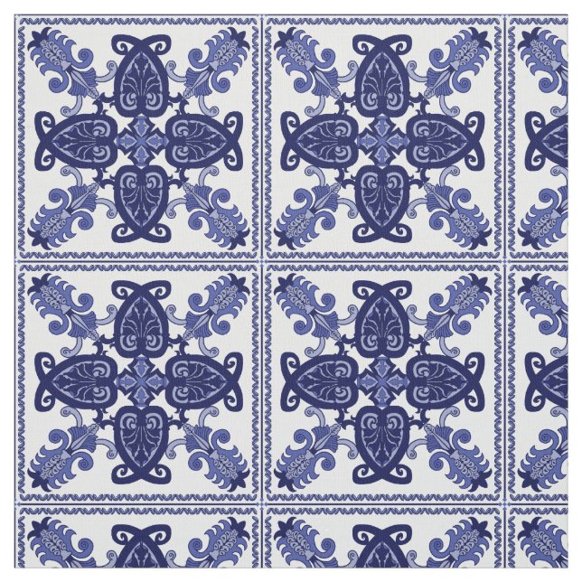 Tecido Padrão de azulejo azul e branco (Modelo)