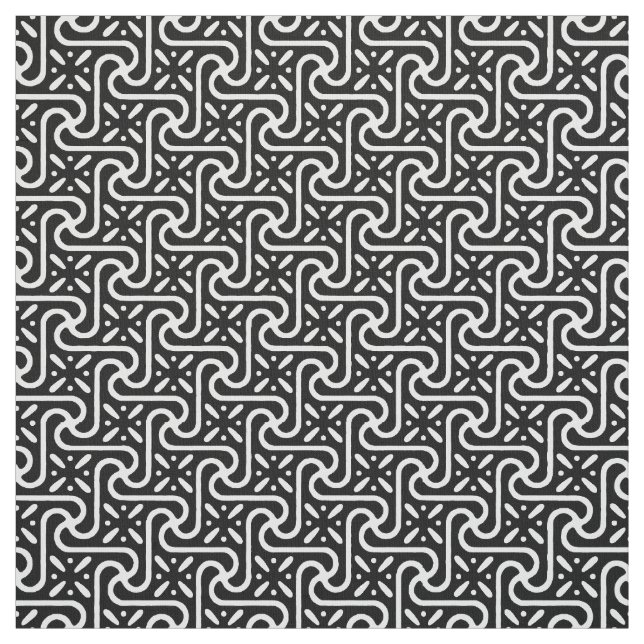 Tecido Padrão de azulejo egípcio, preto e branco (Modelo)