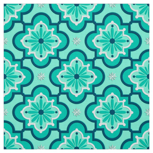 Tecido Padrão de Azulejo marroquino, Aqua e Turquesa (Modelo)