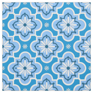 Tecido Padrão de azulejo marroquino - Azul e Branco