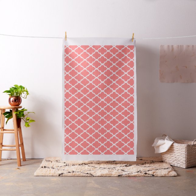 Tecido Padrão de Azulejos de Quatrefoil Coral (In Situ)