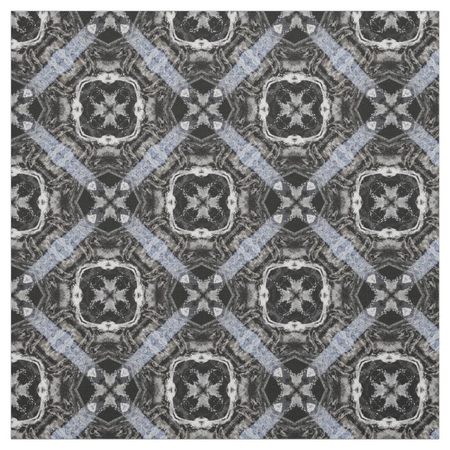 Tecido Padrão de Azulejos Prateado, Branco e Preto (Modelo)