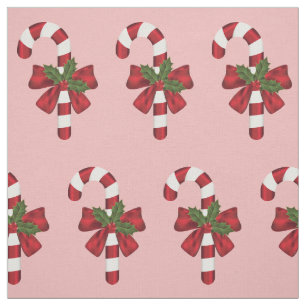 Tecido Padrão de Bala de Natal Vermelha e Branca em Rosa