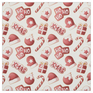 Tecido Padrão de Bala de Natal Vermelho Branco Fofo