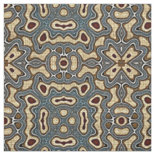 Tecido Padrão de Batik Bali em Azul Teal Marrom Ócre Verm
