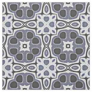 Tecido Padrão de Batik Floral Violeta Cinza Azul de Bali