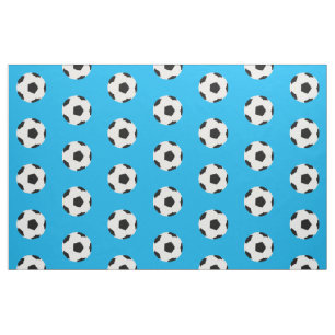 Tecido Padrão de Bolas de Futebol em Azul Brilhante