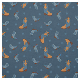Tecido Padrão de Boots do Cowboy Azul Denim