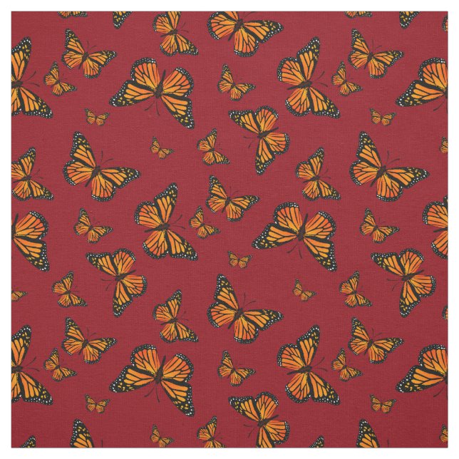 Tecido Padrão de borboleta monarca no fundo vermelho escu (Modelo)