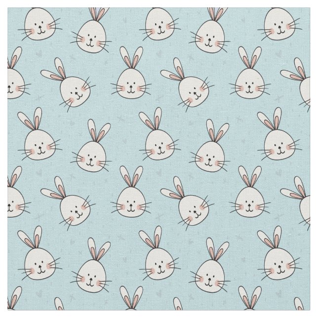 Tecido Padrão de Bunnies Bonitos no Azul Bebê (Detalhe)