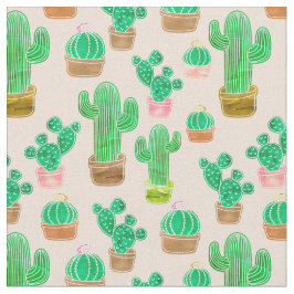 Tecido Padrão De Cactus Potente Desenhado À Mão