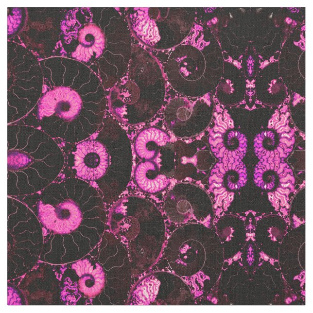 Tecido Padrão de casca fóssil abstrato de Nautilus rosa (Detalhe)
