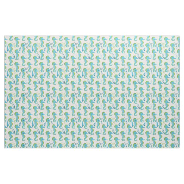 Tecido Padrão de Cavalo-Marinho em Azul Turquesa e Verde  (Fat Quarter)