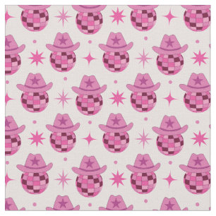 Tecido Padrão de chapéu de cowgirl rosa com estrelas disc
