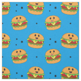 Tecido Padrão de Cheeseburger de Kawaii Cute em Azul