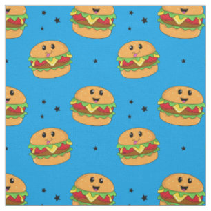Tecido Padrão de Cheeseburger de Kawaii Cute em Azul