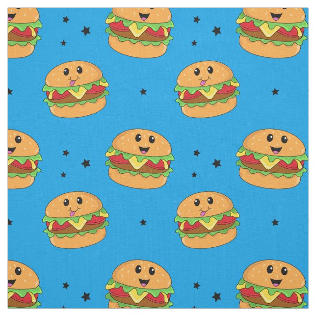 Tecido Padrão de Cheeseburger de Kawaii Cute em Azul (Modelo)