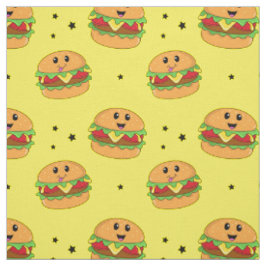 Tecido Padrão de Cheeseburger Kawaii Fofo em Amarelo