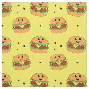 Tecido Padrão de Cheeseburger Kawaii Fofo em Amarelo