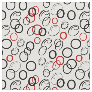 Tecido Padrão de Círculo Abstrato Preto e Vermelho