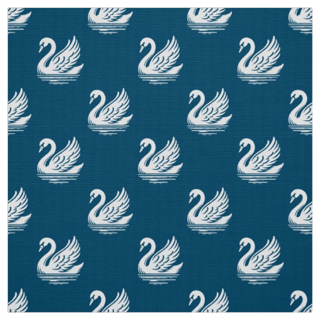 Tecido Padrão de Cisne - Branco no Azul Oceânico (Modelo)