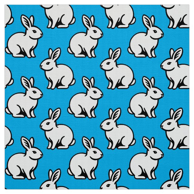 Tecido Padrão de coelhos - Preto e Branco com Azul-Céu (Modelo)