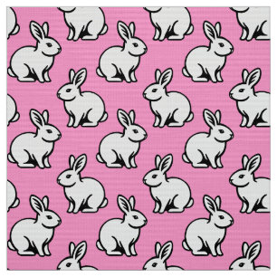 Tecido Padrão de coelhos - Preto e Branco com Rosa