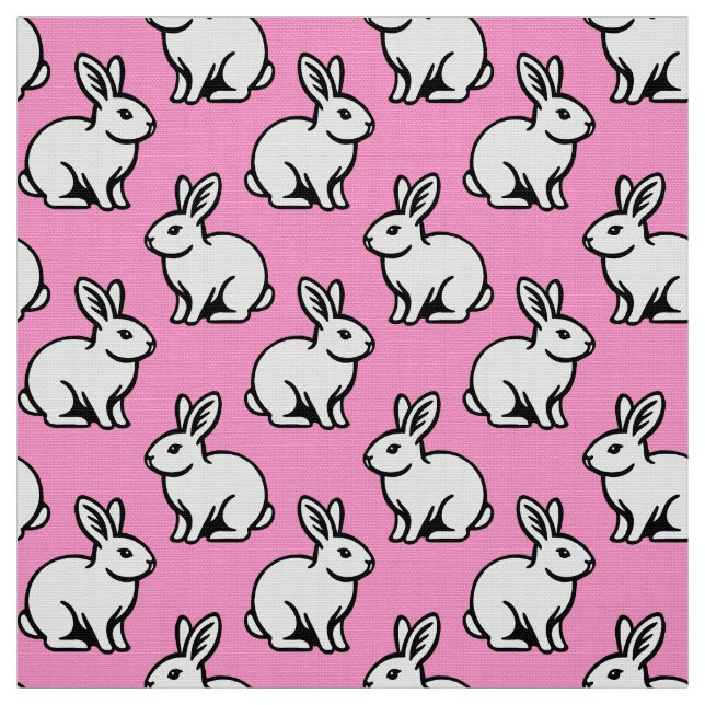 Tecido Padrão de coelhos - Preto e Branco com Rosa (Modelo)