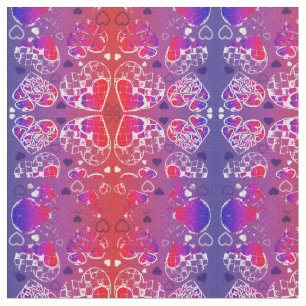 Tecido Padrão de Corações Românticos Roxos e Vermelho