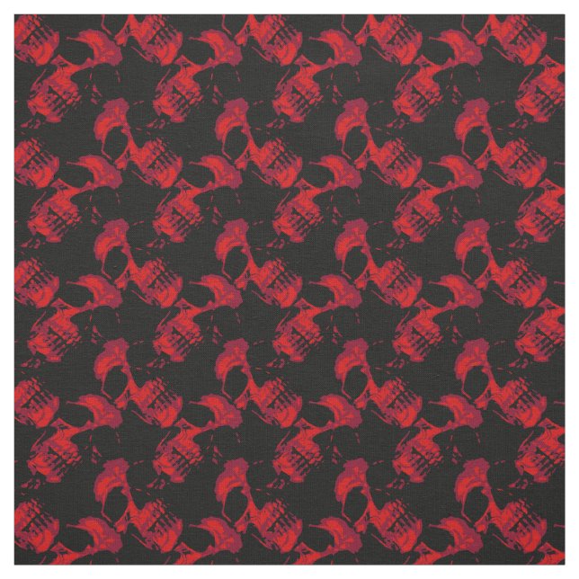Tecido Padrão de crânios preto e vermelho gótico (Modelo)