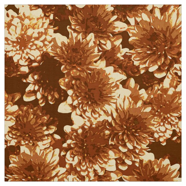Tecido Padrão de Dahlia Gráfico Moderno, Castanho e Doura (Modelo)