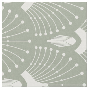 Tecido Padrão de deco de arte branco e verde-menta