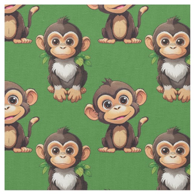 Tecido Padrão de desenho de macaco verde (Detalhe)