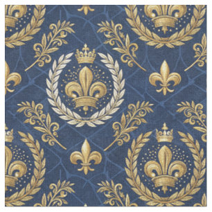 Tecido Padrão de Design Damasco Real Azul Veludo Coroa Do