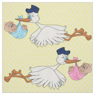 Tecido Padrão de Design de Baby Girl and Boy Stork