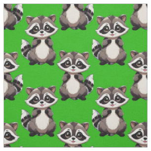 Tecido Padrão de Design de Guaxinim Verde 