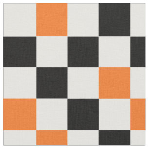 Tecido Padrão de design xadrez laranja preto e branco