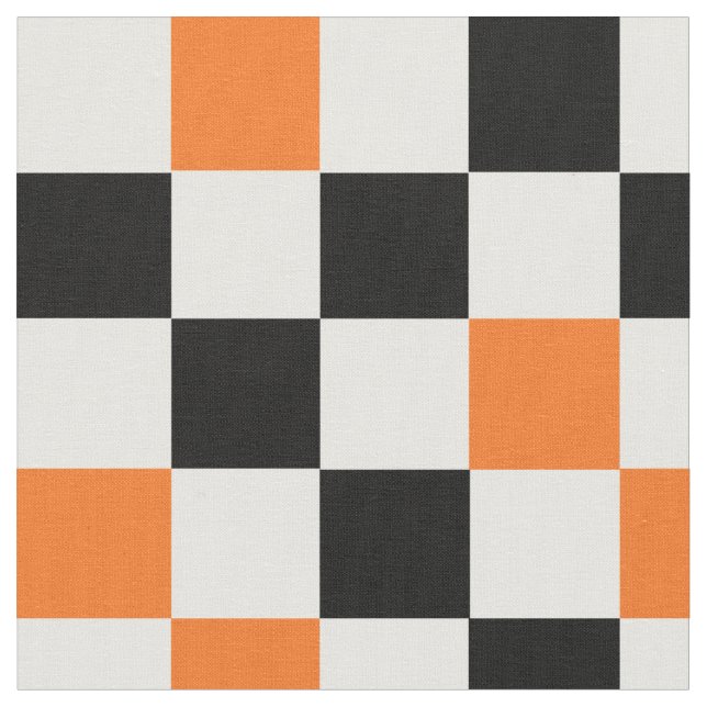 Tecido Padrão de design xadrez laranja preto e branco (Detalhe)