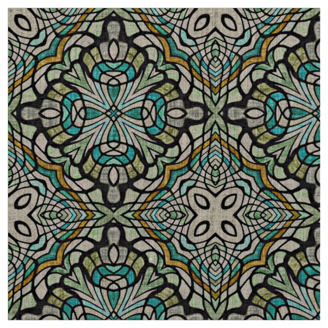 Tecido Padrão de Desvio de Nouveau - Turquoise Verde da C (Modelo)