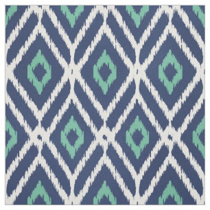 Tecido Padrão de diamante tribal azul de ikat azul-marin