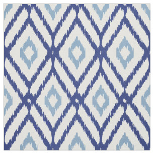 Tecido Padrão de diamante tribal de cor azul e branca