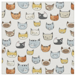 Tecido Padrão de Doodle do Rosto de Gato