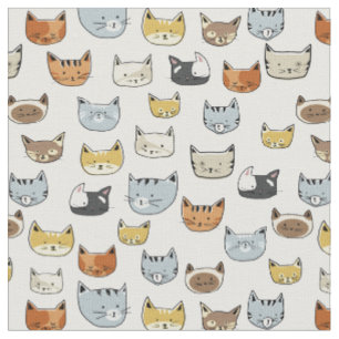Tecido Padrão de Doodle do Rosto de Gato