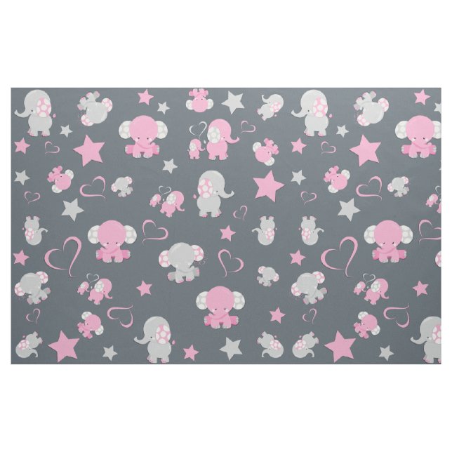 Tecido Padrão de Elefante Bebê Rosa e Cinza  (Fat Quarter)
