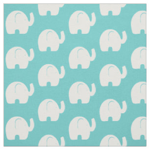 Tecido Padrão de Elefante Branco Aqua